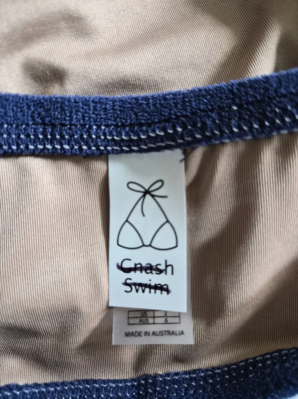 New Gnash Swim One-Shoulder Pull-On Terry Navy/White Crop Bikini Top 2 US NWOT